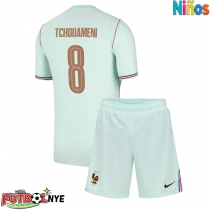 Camiseta Francia Aurelien Tchouameni #8 Visitante Equipación para niños Mundial 2026 manga corta (+ pantalones cortos)
